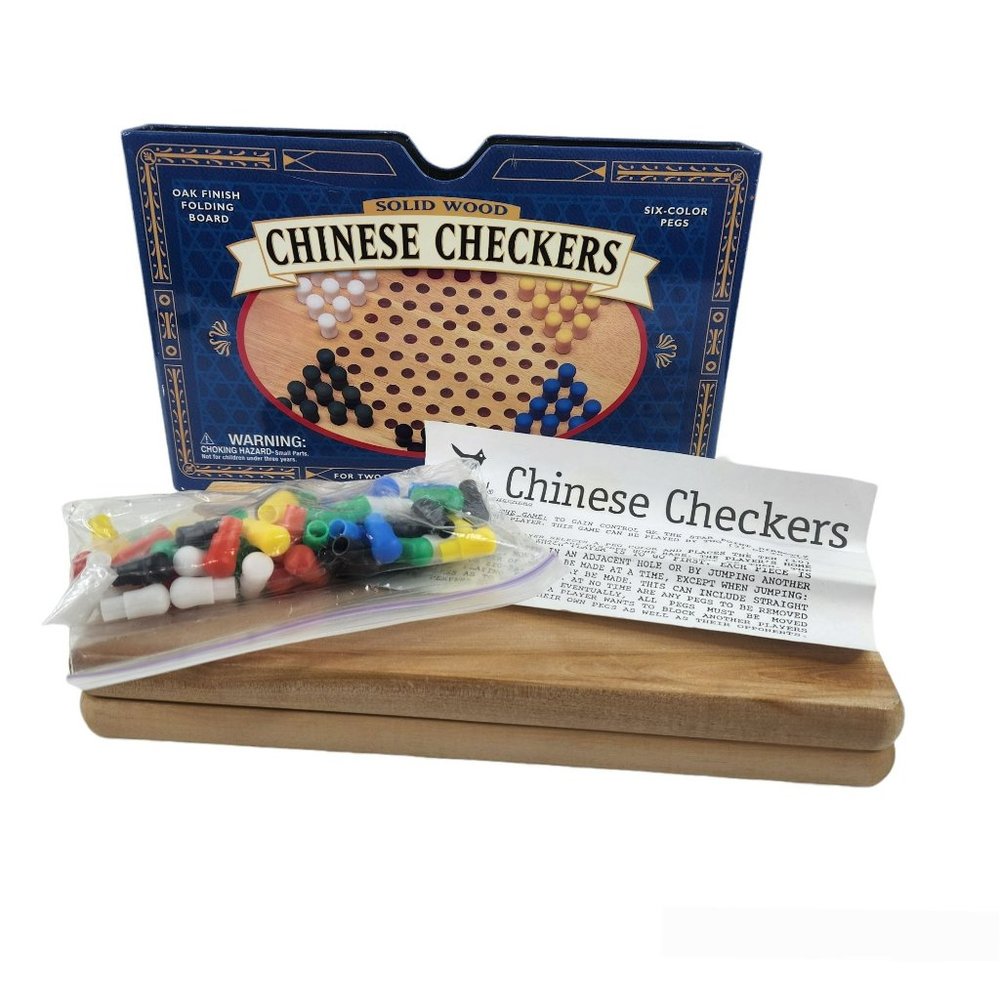 Cardinal Chinese Checkers Game Folding Solid Wood Board Metal Case Holder 1841